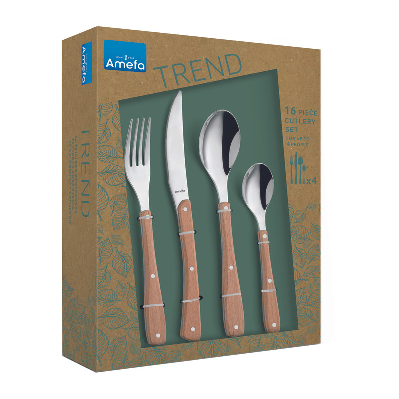 Amefa trend bestek met hout - 16-delig - 4 persoons