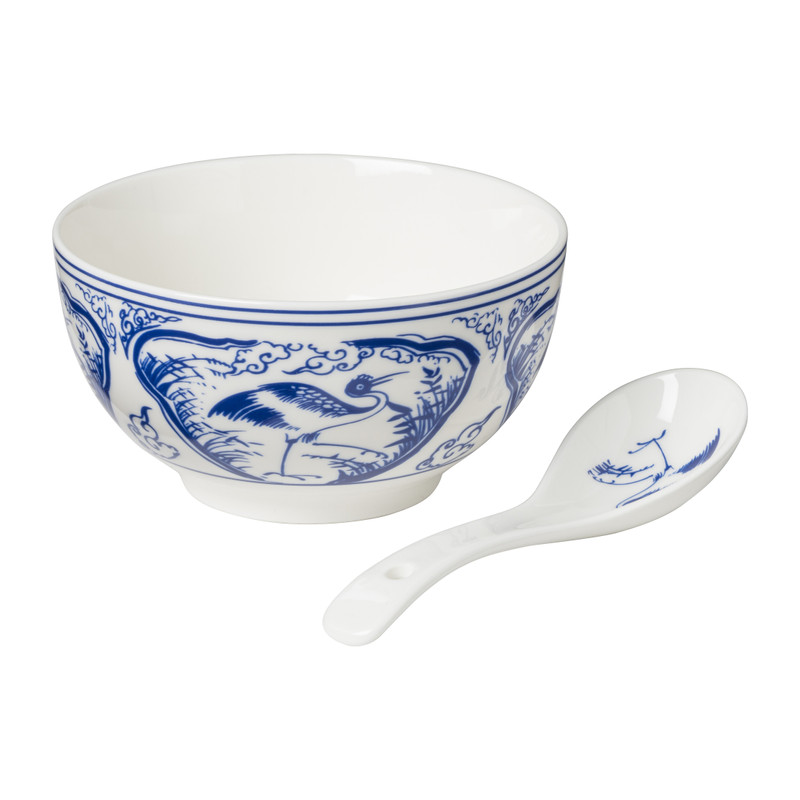 Rijstkom met lepel - kraanvogel - ø11.5x6 cm