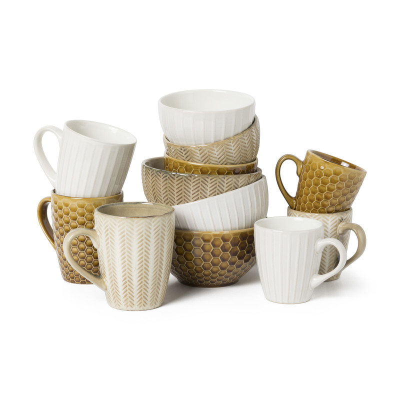 Schaal relief - beige - ø13x7.6 cm