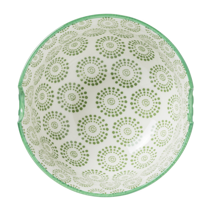 Schaaltje met eetstokjes - groen/wit - ø14.7x9 cm