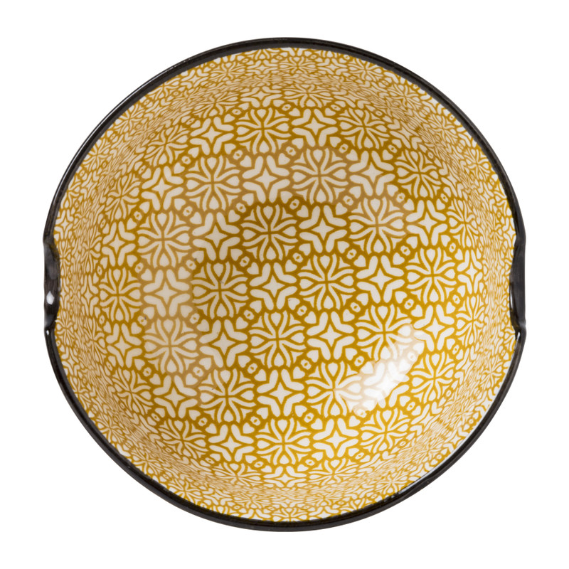 Schaaltje met eetstokjes - geel/zwart - ø14.7x9 cm