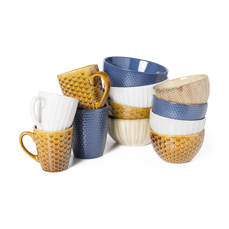 Schaal relief - wit - ø11x6.5 cm