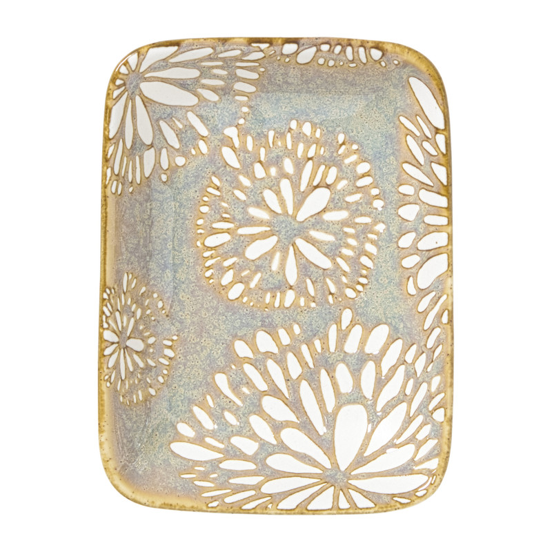 Schaaltje Nori rechthoekig - blauw/geel - 2x10x7.5 cm