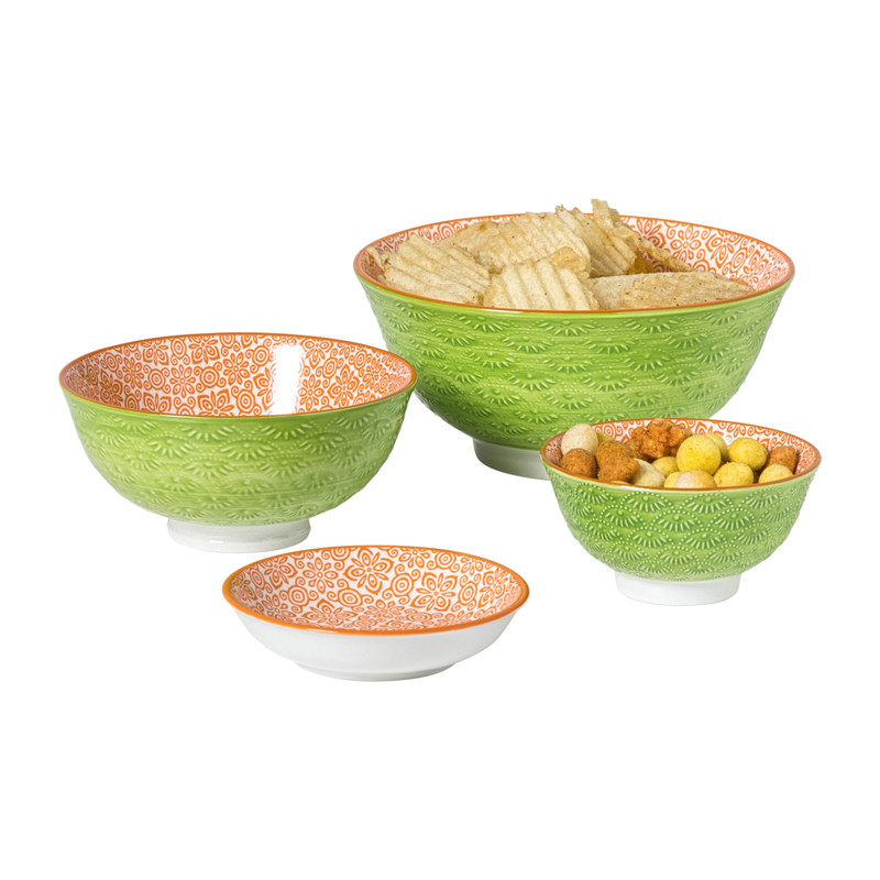 Schaaltje Anke groot - groen/oranje - ø15.5x7 cm