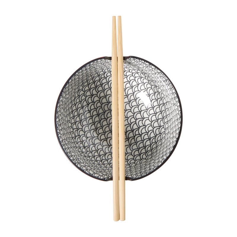 Schaaltje met eetstokjes Amira - rood/zwart - ø15x9 cm