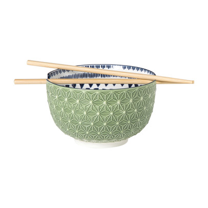 Schaaltje met eetstokjes Axel - groen/blauw - ø15x9 cm