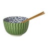 Schaaltje met eetstokjes - groen/blauw - ø15x8.8 cm 