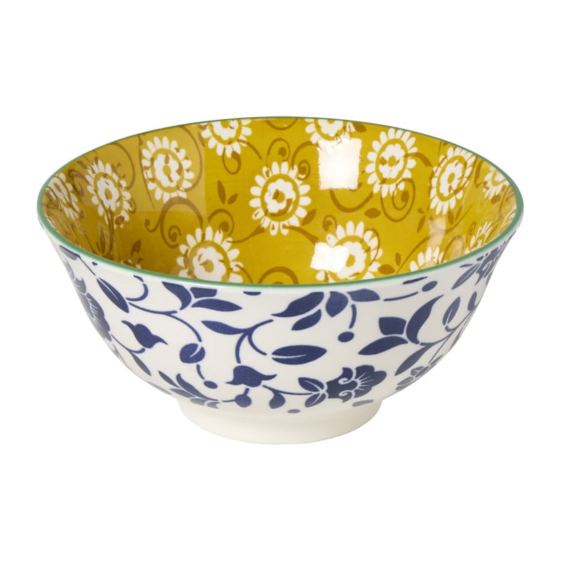 Schaaltje groot Bianca - geel/blauw - ø15.5x7 cm
