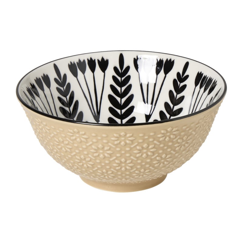 Schaaltje groot Bente - beige/zwart - ø15.5x7 cm