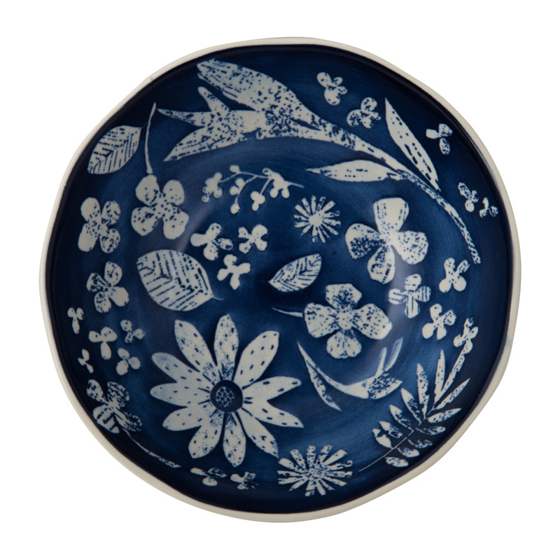 Schaal bloemmotief - blauw - 17.5 cm
