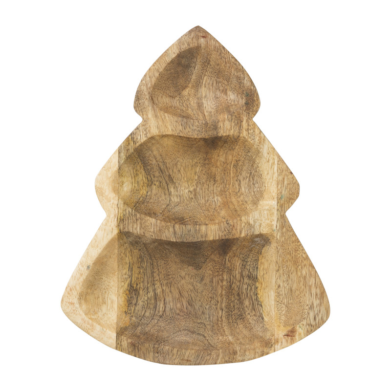 Schaal kerstboom - mangohout - 28x23x2 cm
