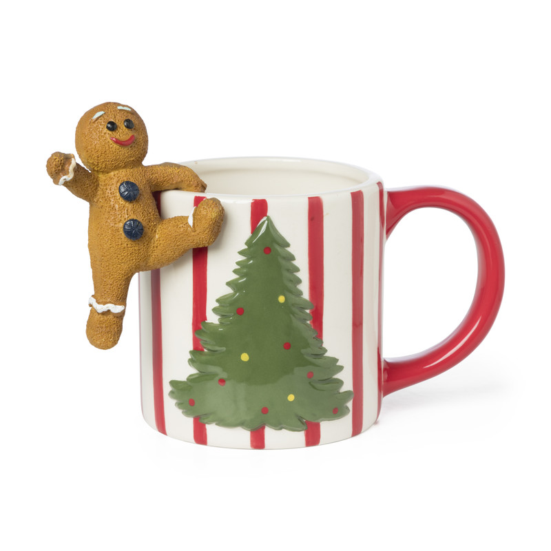 Mok kerstboom streep - wit/groen/rood 