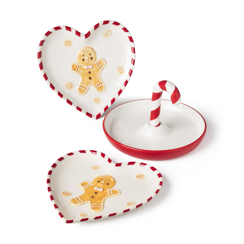 Bord gingerbread hart - wit/rood - 20x20x2.5 cm