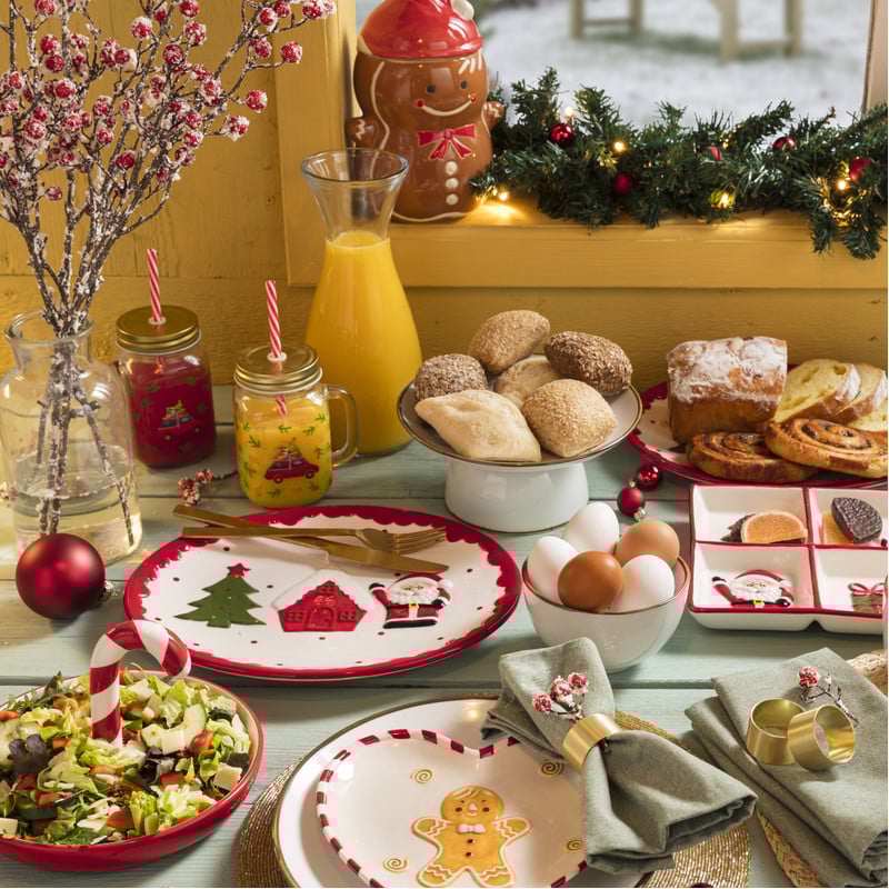 Serveerschaal candy cane - wit/rood - ø20x13 cm