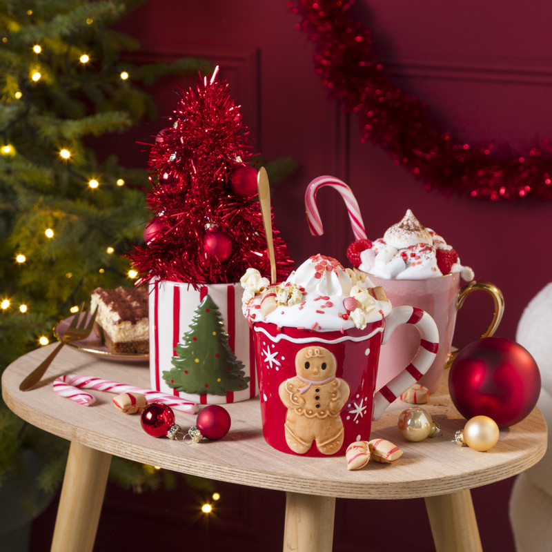 Mok gingerbread - rood/wit - 300 ml 