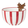 Kom candy cane met rendier - wit/rood - ø12x8 cm