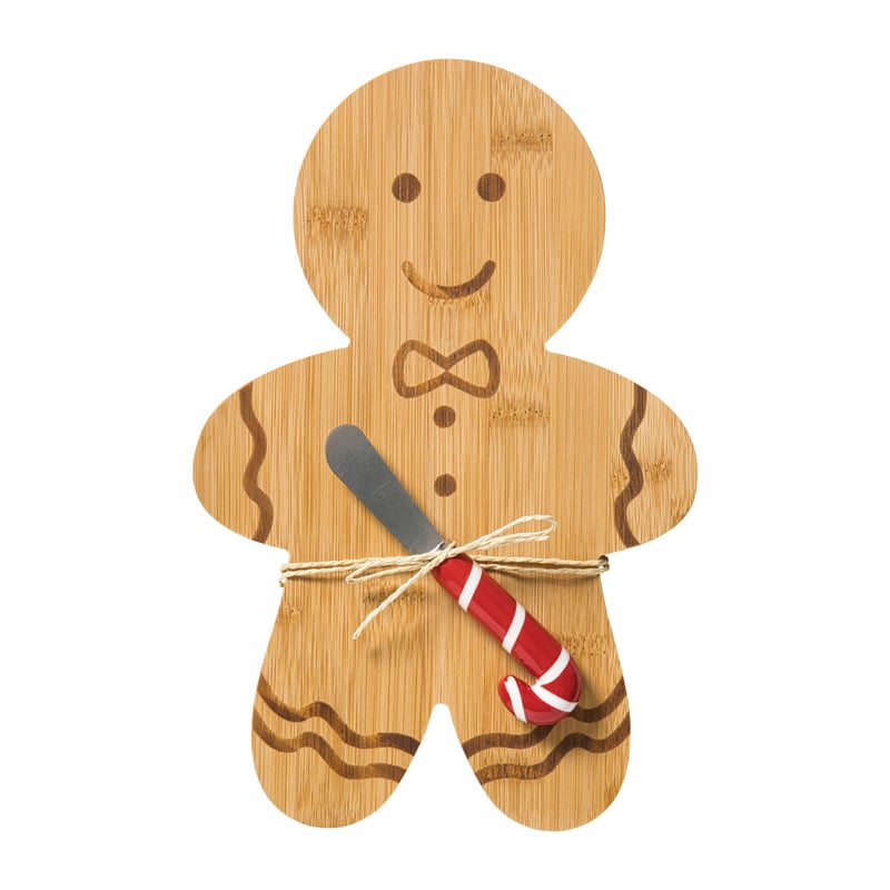 Plankje met mes gingerbread - bruin/rood - 19.7 cm