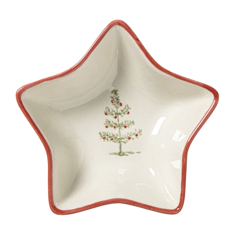 Schaaltje kerstboom - wit/rood - ø8.5x3 cm