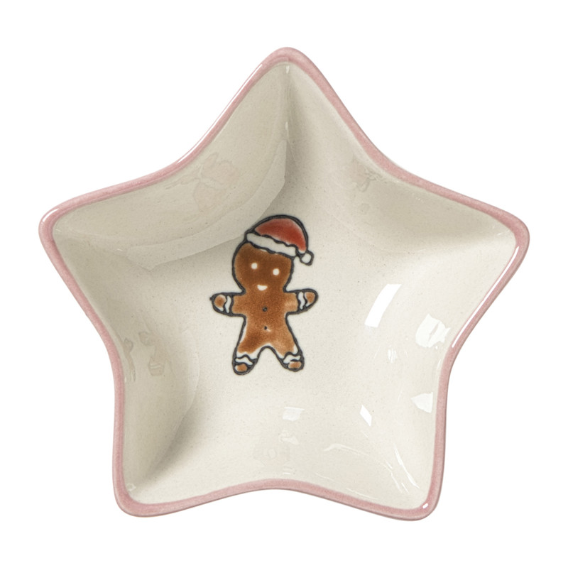 Schaaltje gingerbread - wit/roze - ø8.5x3 cm