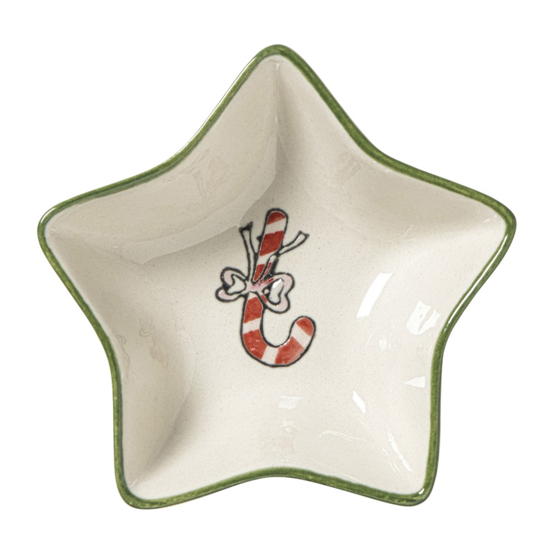 Schaaltje candy cane - wit/groen - ø8.5x3 cm