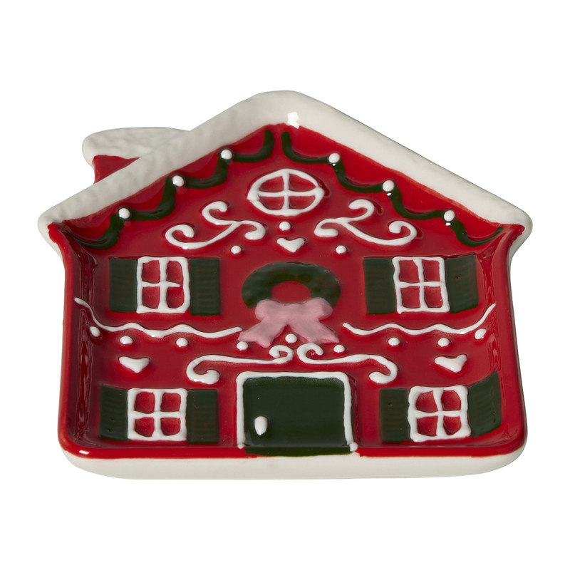 Schaaltje kersthuisje - rood - 10x12x1.5 cm