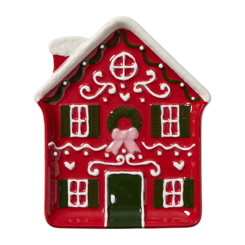 Schaaltje kersthuisje - rood - 10x12x1.5 cm