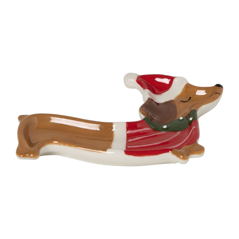Schaaltje teckel kerstmuts - rood - 9.5x5.5x1.5 cm