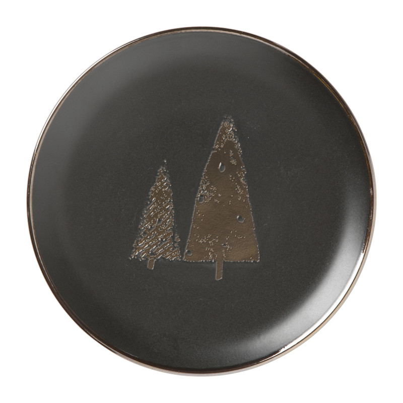 Ontbijtbord gouden kerstboom - zwart - ⌀20 cm