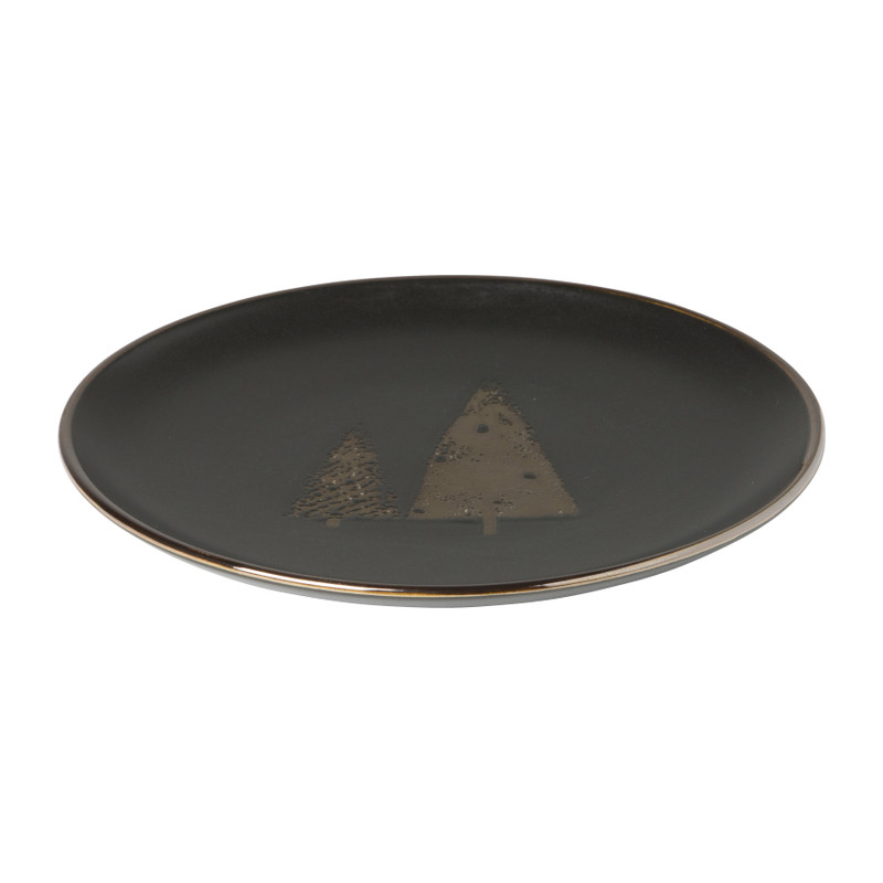 Ontbijtbord gouden kerstboom - zwart - ⌀20 cm