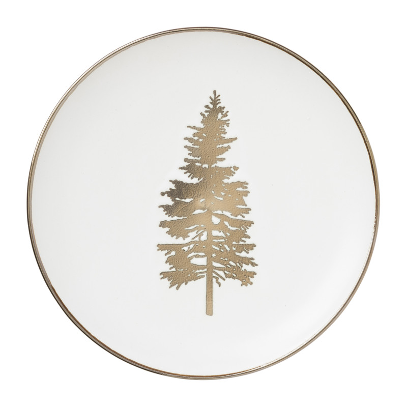 Ontbijtbord met gouden kerstboom - wit - ø20.5 cm