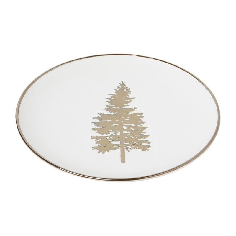 Ontbijtbord met gouden kerstboom - wit - ø20.5 cm 