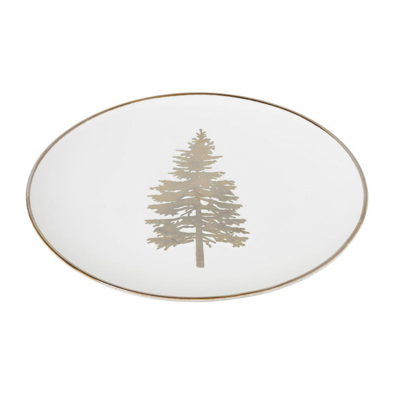 Dinerbord met gouden kerstboom - wit - ø26 cm 