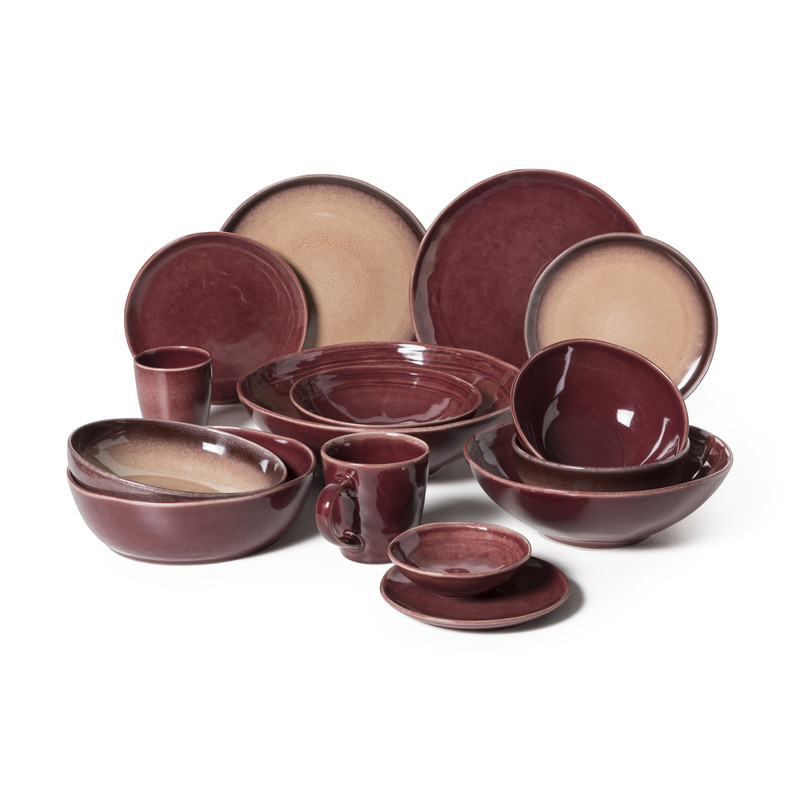 Ontbijtbord Olivia - bordeauxrood/beige - ø22x2 cm