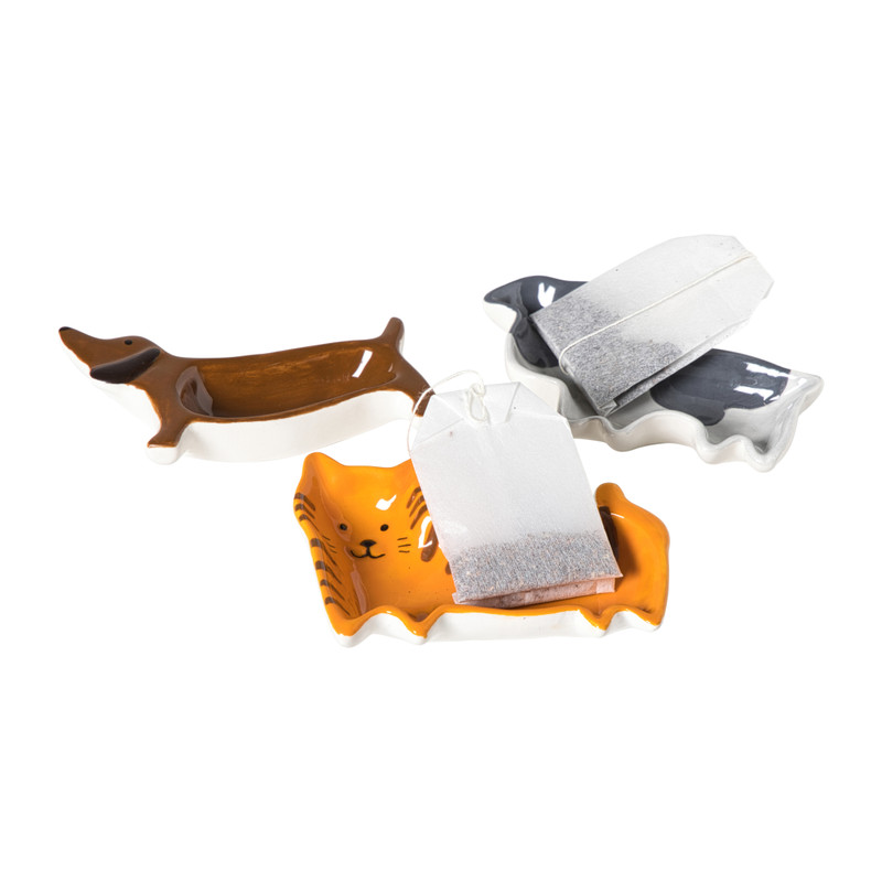 Theezakjeshouder hond frenchie - wit/grijs - 2.3x8 cm