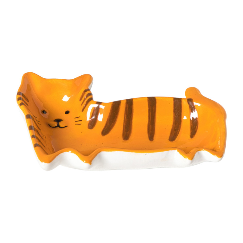 Theezakjeshouder kat - oranje/bruin - 2.3x8 cm