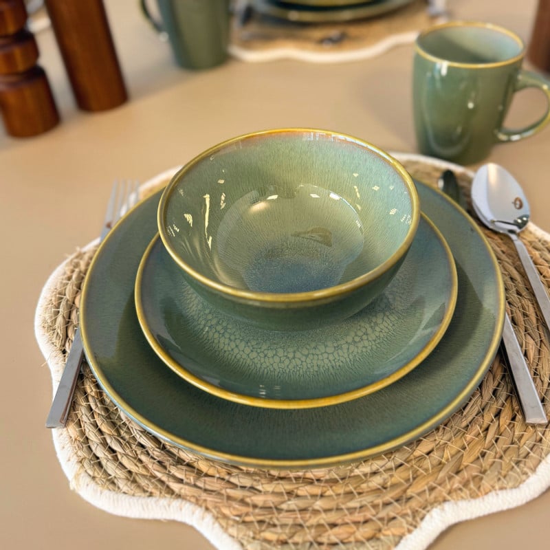 Serviesset reactive glaze - groen - 16-delig