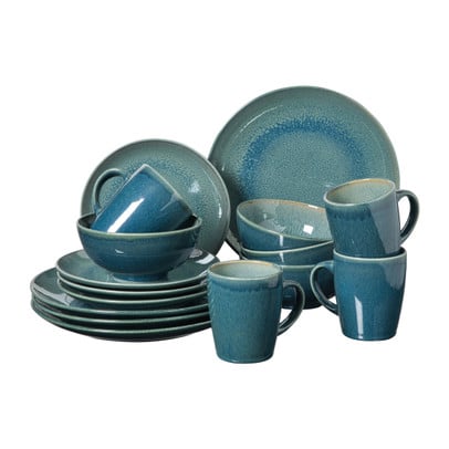 Serviesset reactive glaze - blauw - 16-delig
