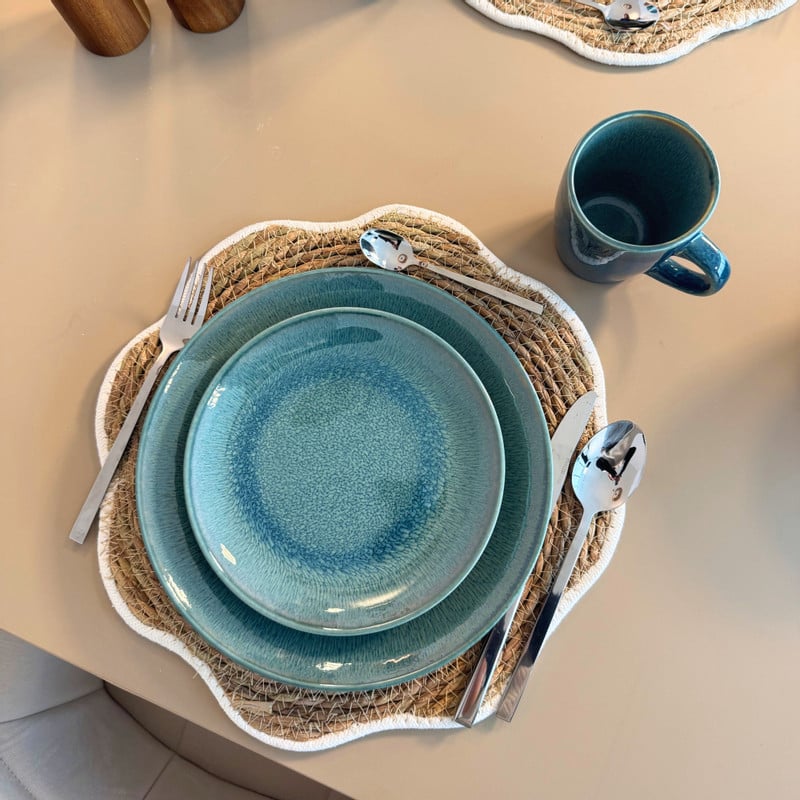 Serviesset reactive glaze - blauw - 16-delig