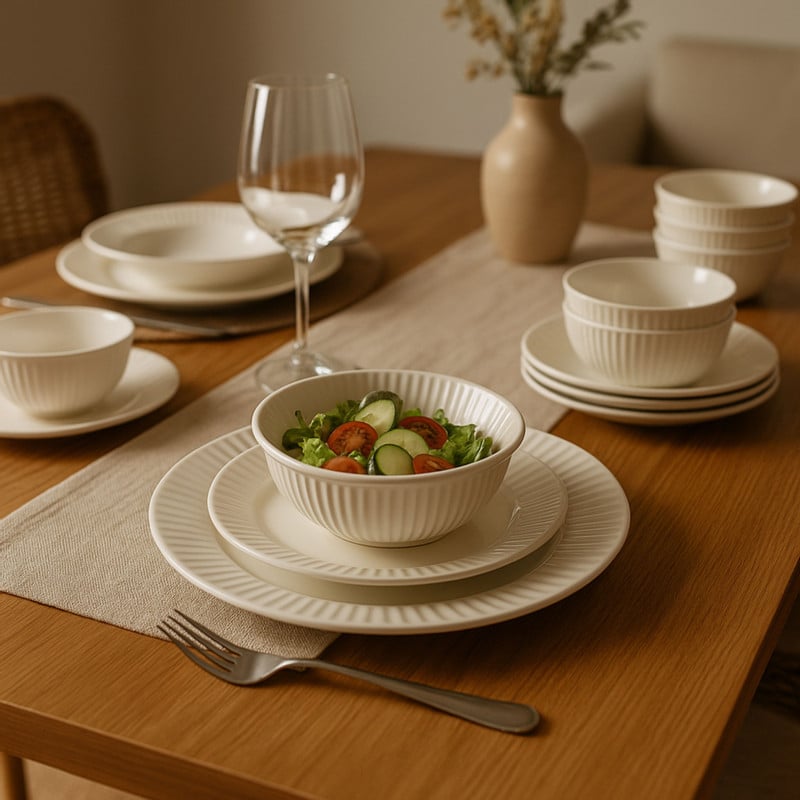 Serviesset streep - wit - 16-delig