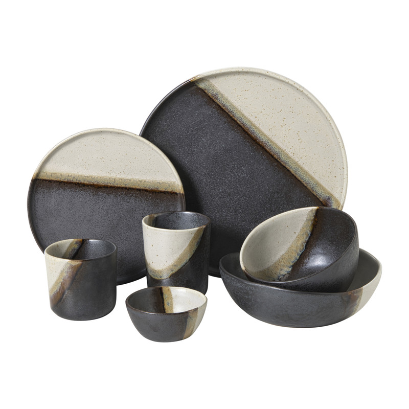 Ontbijtbord cortado - beige/zwart - ø20x1.5 cm
