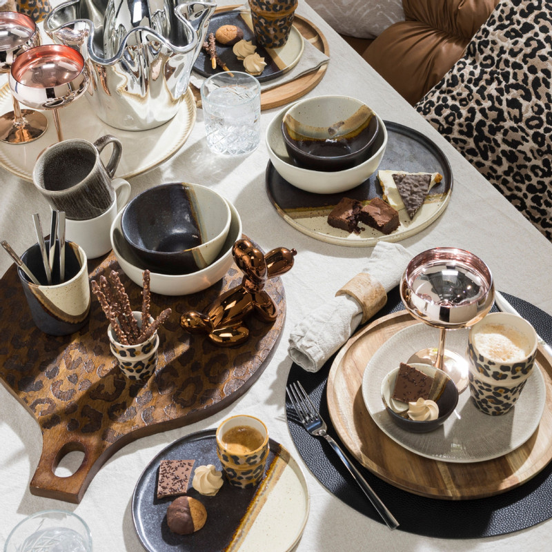 Ontbijtbord cortado - beige/zwart - ø20x1.5 cm