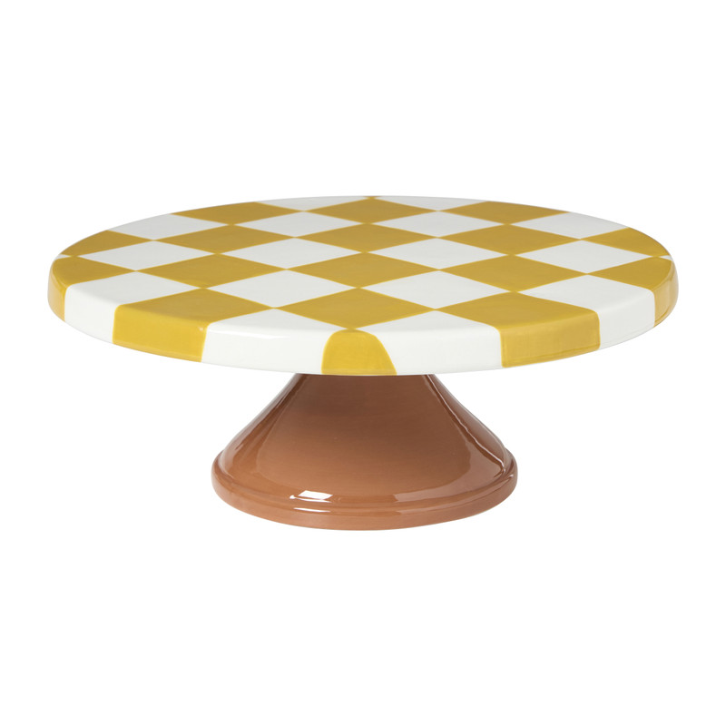 Taartplateau ruit - geel/bruin - ø24.3x9.4 cm