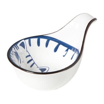 Schaaltje Mico met handvat kat - blauw/wit - 3x8x12.5 cm