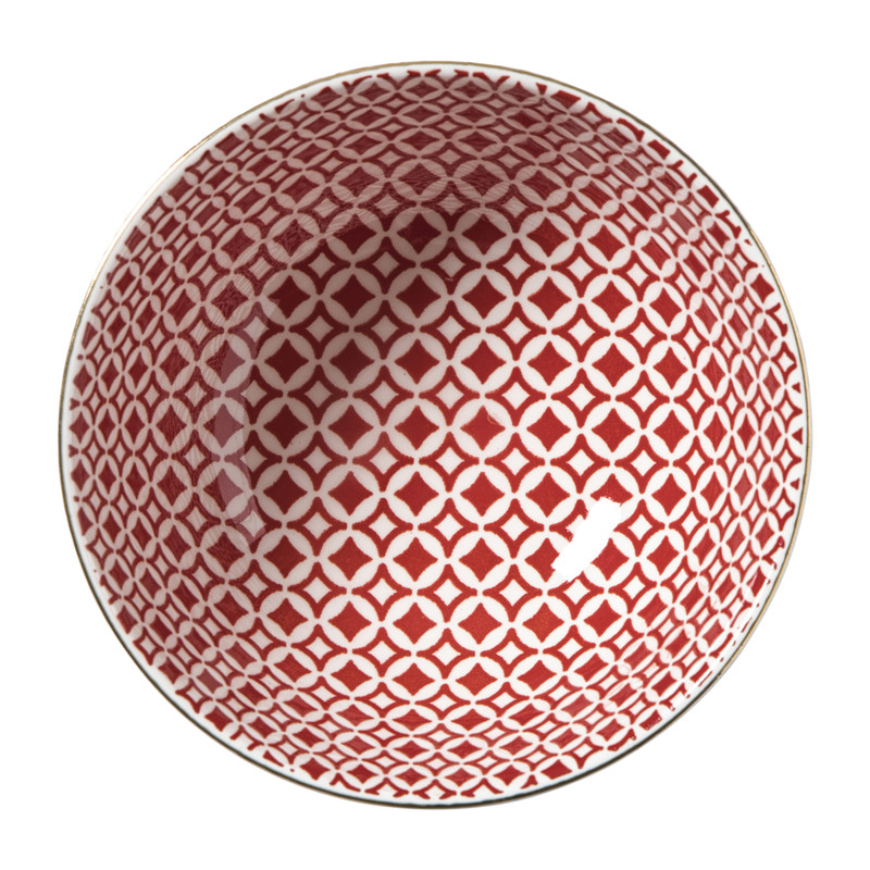 Schaaltje Mirna ruit klein - rood/wit - ø12x5.8 cm