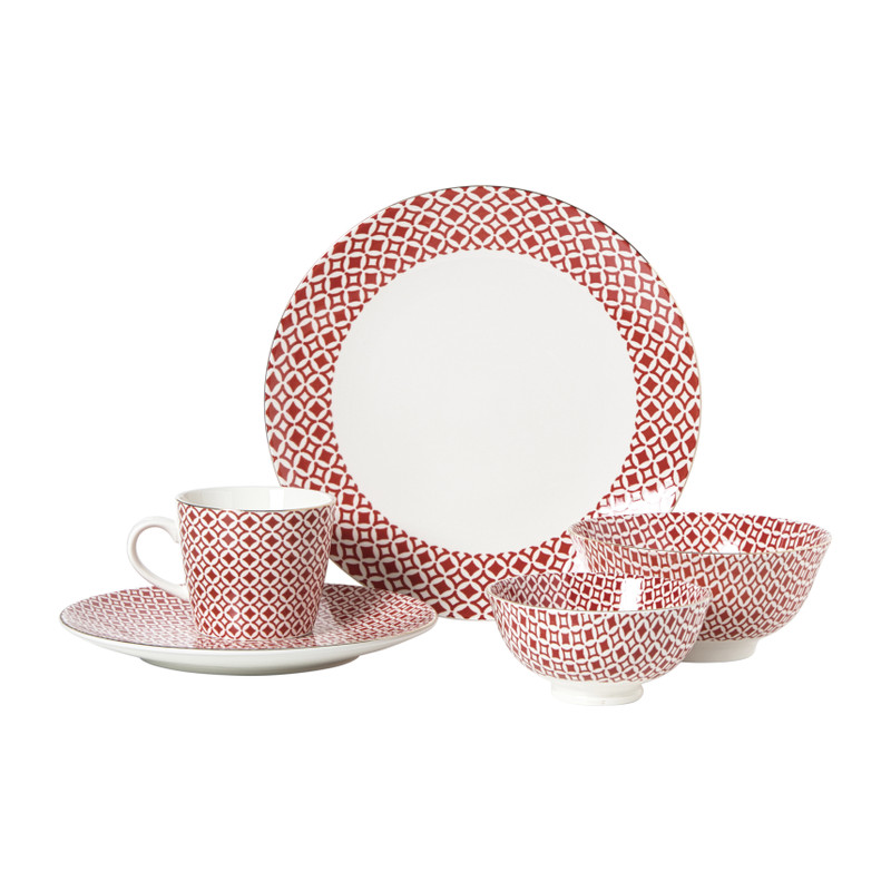 Schaaltje Mirna ruit klein - rood/wit - ø12x5.8 cm