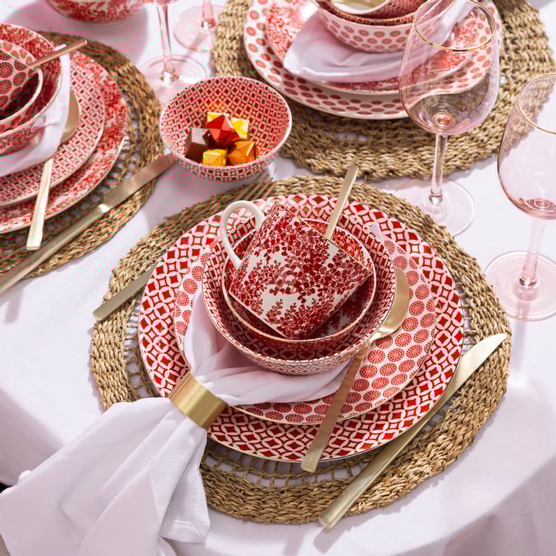 Dinerbord Mirna ruit - rood/wit - ø26.8x2.2 cm