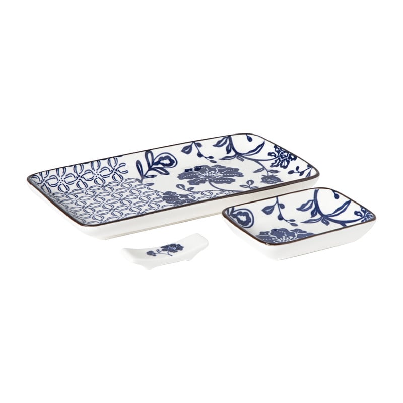 Sushi set - blauw/wit - 4-delig