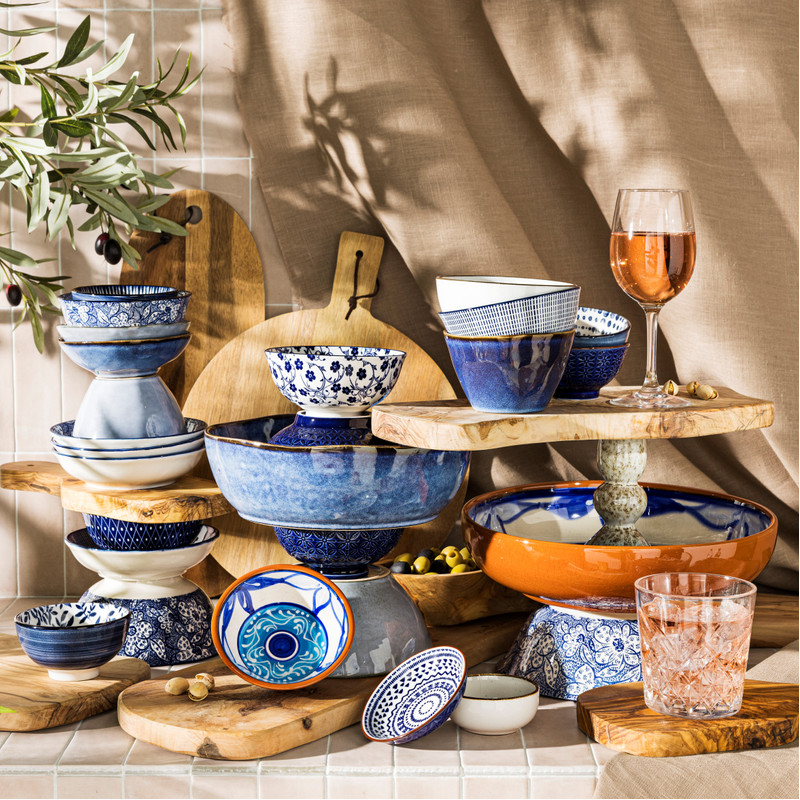 Schoteltje blue print - stripes - ⌀9.5 cm