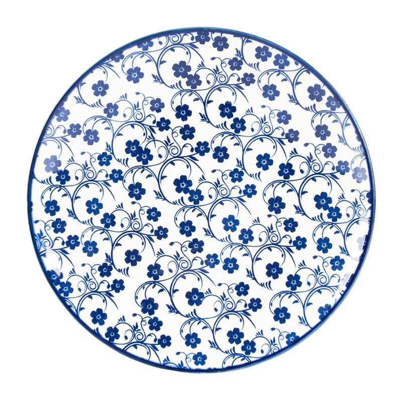 Ontbijtbord blue print - flowers - ⌀21 cm