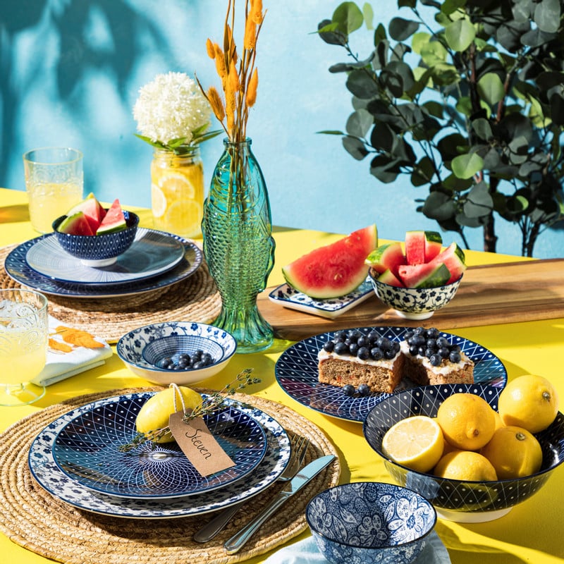 Ontbijtbord blue print - botanic - ⌀21 cm